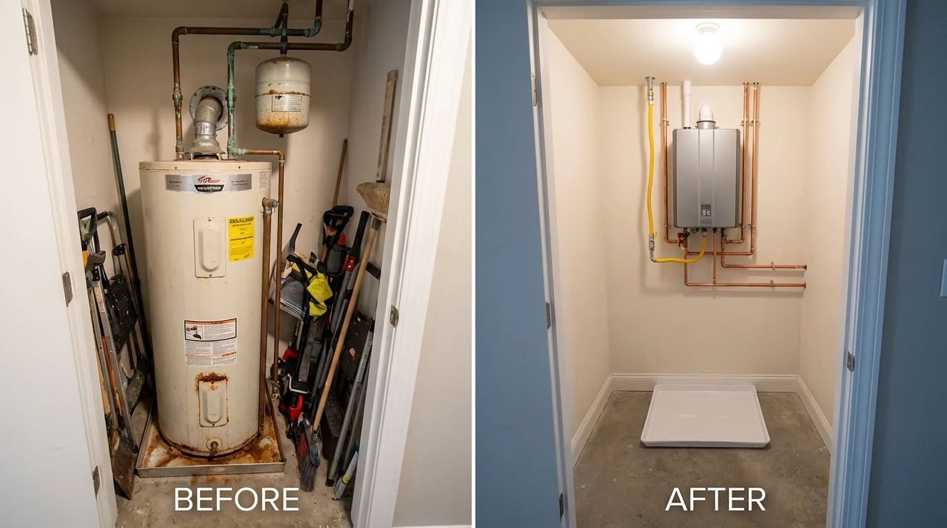 Tank water heater versus wall-mounted tankless unit comparison for Foothill Ranch, CA homeowners