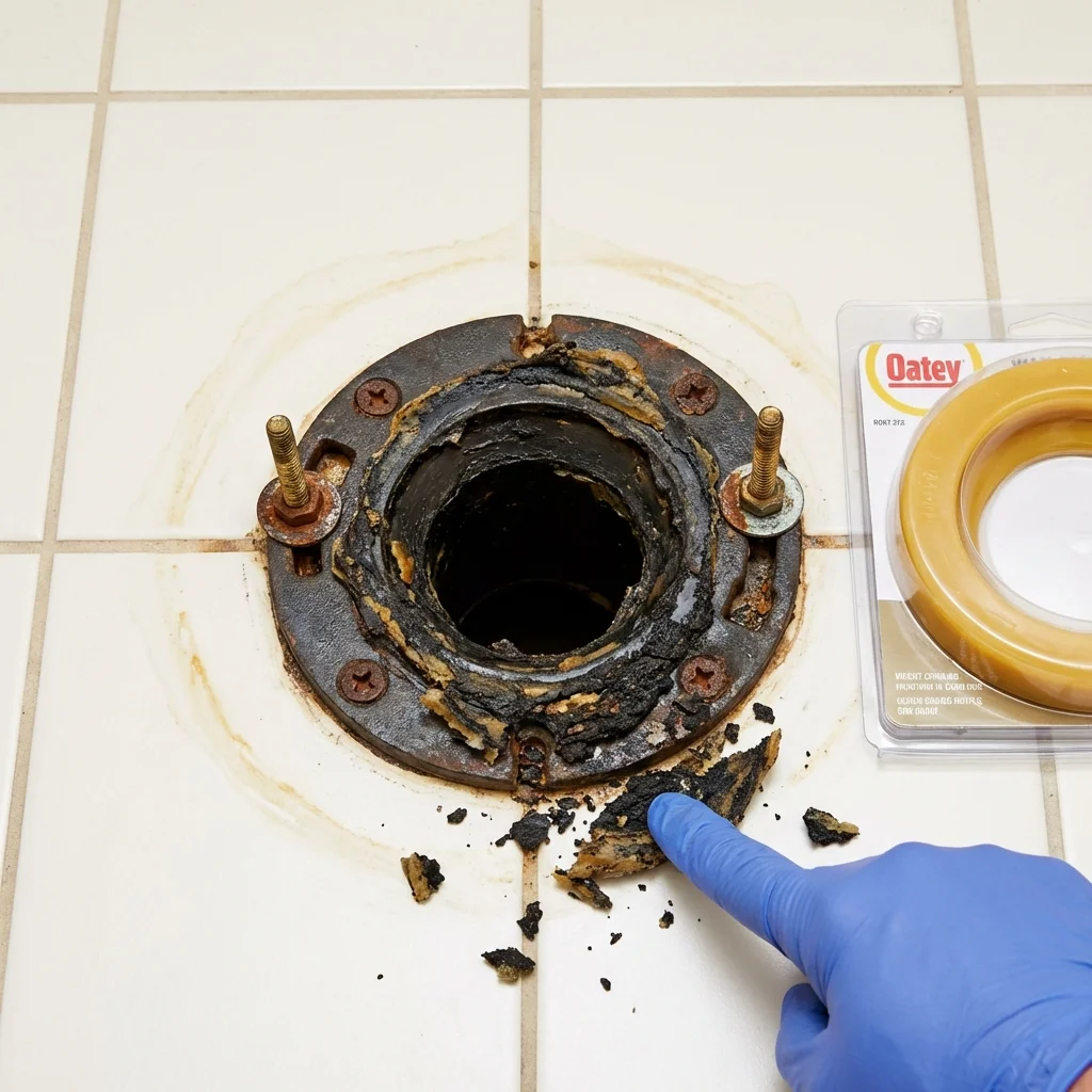 Failed wax ring showing water seepage at the base of a toilet in a Foothill Ranch, CA home