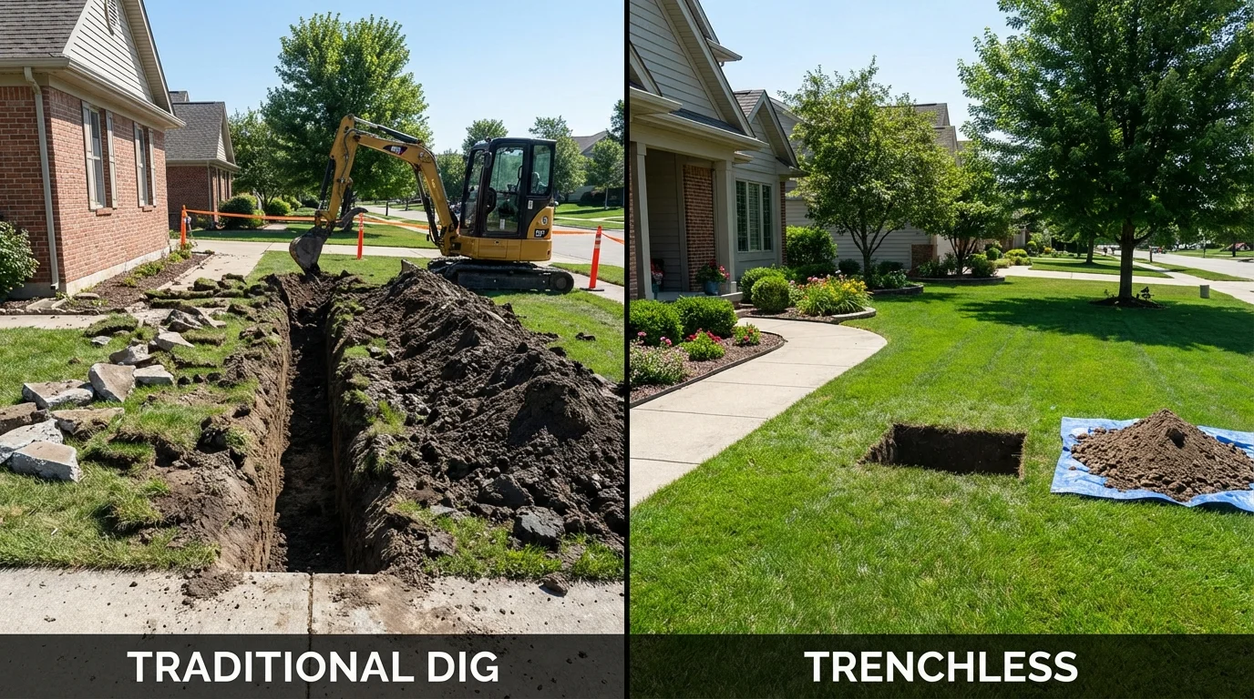 Trenchless sewer repair with minimal yard damage versus traditional excavation in Foothill Ranch, CA